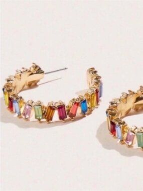 New! Mallorca Colorful Crystal Gold Dopamine Hoop Earrings (3030) NWOT